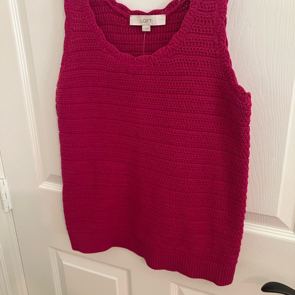 LOFT Raspberry Knit V-Neck Tank Top - Picture 2 of 5
